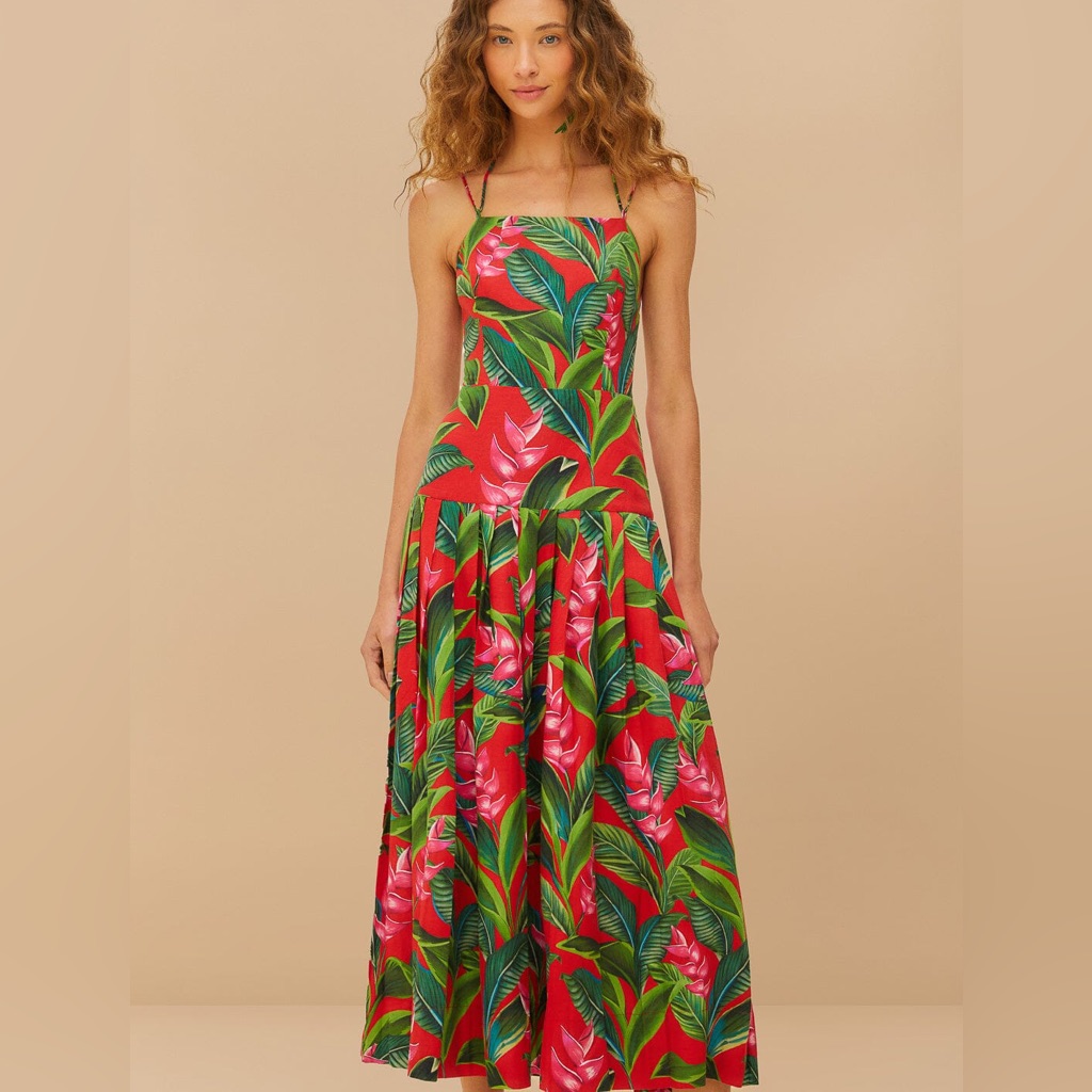Farm Rio Red Dream Garden Lenzing Ecovero Euroflax Maxi Dress